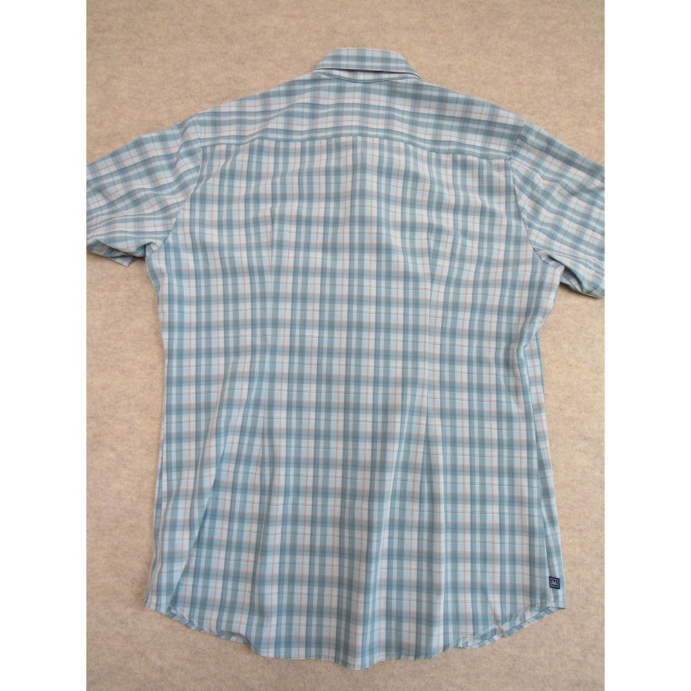 Mizzen+Main Leeward Short Sleeve Plaid Shirt Blue Orange Large Trim Fit - Picture 5 of 7